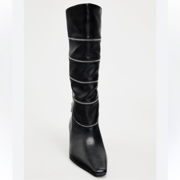 ZARA 100% SOFT LEATHER ZIPPERED BOOTS - Picture 5 of 14